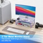 gianotter 2-Tier Metal Monitor Stand Riser, Office Desk Storage Organizer for Computer Monitor, Laptop, Printer, Office Supplies (Purple) - Image 3