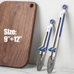 Kitchen Grilling Tongs 9"+12”, 2Pcs Stainless Steel Tong for Cooking with Stand, Food Grade Small Serving Tong for Barbecue Salad, Blue - Image 5