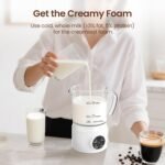 4-in-1 Milk Frother, Electric Milk Frother and Steamer with LED Touch Screen, Ceramic Lining Bottom, Milk Warmer 13.52oz for Lattes, Cappuccinos, and Macchiatos at Home, White - Image 5