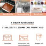 TeamFar Square Cake Pan with Lid (1 Pan & 1 Lid), 8 Inch Square Stainless Steel Baking Tray Cake Brownie Tin For Meal Prep Storage Transporting Food, Healthy & Sturdy, Dishwasher Safe - Image 4