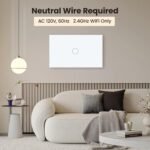 WiFi Smart Touch Light Switch, 1-Button Single-Gang Wall Switch, 110–220V 50/60Hz, Neutral Wire Required, 2.4GHz Tuya/Smart Life, Works with Alexa, Glass Panel, White - Image 3