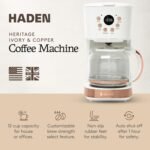 HADEN Coffee Machine, 12 Cup Programmable Drip Coffee Maker with Auto Shut-Off Function and Reusable Washable Water Filter, Ivory & Copper - Image 3