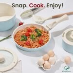 Chef Power Ceramic Nonstick Pots and Pans Set 19 Piece with Detachable Handle, Induction Dishwasher Oven Safe Cookware Set, RV Kitchen Set Removable Handle (Light Blue) - Image 5