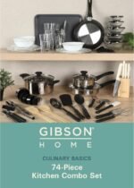 Gibson Home 74 Piece Kitchen in a Box Pots and Pans Cookware, Plates and Bowls Dinnerware, Cutlery Knife Block, Flatware Utensils, Tools & Gadgets, Storage, Glasses Set - Image 3