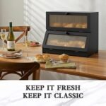 Bread Box for Kitchen Countertop: Bamboo Bread Storage Container for Homemade Bread, 2 Layer Breadbox, Large Bread Keeper Holder, Black - Image 3