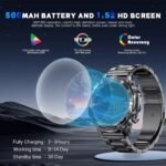 Smart Watches for Men with Bluetooth&Flashlight,1.52" IP68 Waterpro Men's Smart Watch,500mAh 100+ Sport Modes with Heart Rate/Sleep Monitor Fitness Trackers Compatible Android iOS(2 Straps) - Image 3