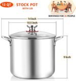 E-far 12-Quart Stock Pot, 18/10 Stainless Steel Stockpot with Lid for Cooking Simmering Soup Stew, Heavy Duty Cookware Works w/Induction, Non-toxic & Corrosion Resistant, Dishwasher Safe - Image 3