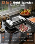 95KPa Food Vacuum Sealer Machine, 230W Vacuum Pack Machine 12-in-1 Automatic Powerful Food Preservation System with Double Heat Seal, Includes Built-in Cutter, Storage, 1 Roll & 10 Bags - Image 3