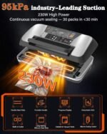 95KPa Food Vacuum Sealer Machine, 230W Vacuum Pack Machine 12-in-1 Automatic Powerful Food Preservation System with Double Heat Seal, Includes Built-in Cutter, Storage, 1 Roll & 10 Bags - Image 4