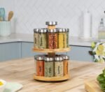 Orii 16 Jar Spice Rack with Spices Included - Rotating Countertop 2 Tier Tower Organizer for Kitchen Spices and Seasonings, (Bamboo Wood) - Image 4