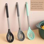 Silicone Slotted Cooking Spoon Set (13.2"), 3-Pack Large Stainless Steel Handle Non Stick Skimmer Spoon Heat Resistant 600°F, Ladle Strainers, Kitchen Utensils for Mixing Draining Frying - Image 4