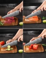 8" High Carbon Stainless Steel Kitchen Chef Knife, Redwood Handle, Textured Anti-Stick Blade, Rustproof & Dishwasher Safe, Effortless Chopping, Premium Gift Box - Image 3