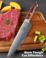 8" High Carbon Stainless Steel Kitchen Chef Knife, Redwood Handle, Textured Anti-Stick Blade, Rustproof & Dishwasher Safe, Effortless Chopping, Premium Gift Box - Image 5