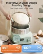 MOKKOM Electric Dough Maker with Proof Dough Function, Microcomputer Timing, 6.34Qt 304 Stainless Steel Bowl, Household Dough Maker Kitchen Flour Kneading Machine, Green - Image 4
