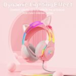 Gaming Headset with Microphone, Cat Ear Headphones for PC Laptop PS4 PS5 Xbox Switch, Rainbow RGB Lighting & Virtual Surround Sound, 3.5mm Wired Over Ear Headphones, Ergonomic - Image 3