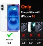 Diverbox for iPhone 16 Case [Shockproof] [Dropproof] [Tempered Glass Screen Protector + Camera Protectors] Heavy Duty Protection Phone Case Cover for Apple iPhone 16 (Black) - Image 3