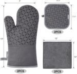 KEGOUU Oven Mitts and Pot Holders 6pcs Set, Kitchen Oven Glove High Heat Resistant 500 Degree Extra Long Oven Mitts and Potholder with Non-Slip Silicone Surface for Cooking (Grey) - Image 3