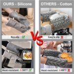 KEGOUU Oven Mitts and Pot Holders 6pcs Set, Kitchen Oven Glove High Heat Resistant 500 Degree Extra Long Oven Mitts and Potholder with Non-Slip Silicone Surface for Cooking (Grey) - Image 5