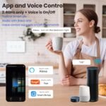 WiFi Smart Touch Light Switch, 3-Button Single-Gang Wall Switch, 110–220V 50/60Hz, Neutral Wire Required, 2.4GHz Tuya/Smart Life, Works with Alexa, Glass Panel, White - Image 4