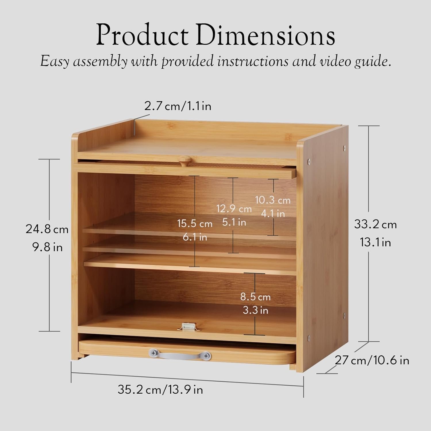 Bamboo Bread Box for Kitchen Countertop, Double Layer Kitchen Counter Organizers and Storage for Fruits, Tea, Spices, Coffee, Vintage Bread Bin Container with Cutting Board, Natural - Image 3
