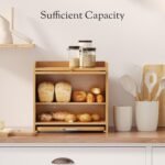 Bamboo Bread Box for Kitchen Countertop, Double Layer Kitchen Counter Organizers and Storage for Fruits, Tea, Spices, Coffee, Vintage Bread Bin Container with Cutting Board, Natural - Image 4