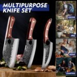 3PCS Butcher Knife Set, Hand Forged Serbian Chef Knives & Meat Cleaver & Viking Knives, Meat Cutting Kitchen Knife Set for Home, Outdoor Cooking, Camping BBQ Gift Idea Men - Image 4