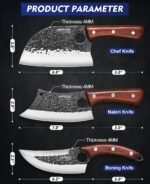 3PCS Butcher Knife Set, Hand Forged Serbian Chef Knives & Meat Cleaver & Viking Knives, Meat Cutting Kitchen Knife Set for Home, Outdoor Cooking, Camping BBQ Gift Idea Men - Image 5