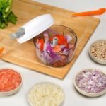 Manual Food Processor Vegetable Chopper 2.3 Cup Small Mini Hand Pull String Onion Chopper Garlic Mincer Cutter with 3 Stainless Steel Blades - White - Image 4