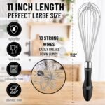 Zulay Kitchen Stainless Steel Balloon Whisk 11 Inch – Durable Wire Whisk with Soft Grip Silicone Handle – Versatile Kitchen Whisk for Blending, Beating, Frothing, Stirring & More - Black - Image 3