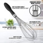 Zulay Kitchen Stainless Steel Balloon Whisk 11 Inch – Durable Wire Whisk with Soft Grip Silicone Handle – Versatile Kitchen Whisk for Blending, Beating, Frothing, Stirring & More - Black - Image 5
