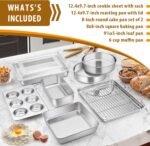 E-far Stainless Steel Baking Pan Set, 9-Piece Bakeware Sets for Cake Cookie Loaf Muffin, Include Round, Square, Rectangle Baking Sheet Pan with Lid & Cooling Rack, Dishwasher Safe - Image 3