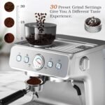 Espresso Machine, 20 Bar Semi-Automatic Espresso Machine with Grinder & Milk Frother Steam Wand, 1450W Home Cappuccino Latte Machine with Removable 95 Oz Water Tank, Stainless Steel - Image 3