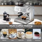 Espresso Machine, 20 Bar Semi-Automatic Espresso Machine with Grinder & Milk Frother Steam Wand, 1450W Home Cappuccino Latte Machine with Removable 95 Oz Water Tank, Stainless Steel - Image 5