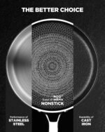 Non Stick Frying Pans Hybrid Ceramic With Lid, 12 Inch Tri-Ply Stainless Steel Skillet, Non-Toxic, PFAS/PFOA/PTFE Free, Metal Utensil Safe, Dishwasher & Oven Safe,Upgraded Version - Image 4