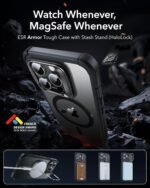 ESR for iPhone 14 Pro Max Case with Stand, Compatible with MagSafe, Full-Body Military-Grade Drop Proof Case with Built-in 9H+ Tempered Glass Screen Protector, Armor Series, Clear Black - Image 4