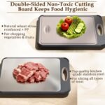 GUANCI Cutting Board for Kitchen, Stainless Steel Cutting Board Double Sided for Chopping Meat/Vegetables, Stainless Steel/Wheat Straw PP, Kitchen Gifts Easy to Clean Large 16”×11” - Image 3