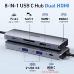 USB C Docking Station Dual HDMI Monitor, USB C to Dual HDMI Adapter with 2HDMI Ports, PD Charging, SD/TF, USB A&C 3.0 Ports, Laptop Docking Station for Dell XPS/HP/Lenovo/Surface/Yoga etc - Image 3
