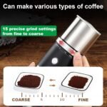 Portable Burr Coffee Grinder, Electric Adjustable Burr Mill Machine Suitable for Travel,Camping with Bag (Red) - Image 4