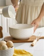 Mikiegy Ceramic Mixing Bowls Set of 4, Nesting Ceramic Embossment Stoneware Mixing Bowls for Cooking, Serving, Popcorn, Salad etc, Microwave & Dishwasher Safe, 20/44/98/145 oz, Off-White - Image 5