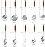Stainless Steel Kitchen Utensils Set with Wood Handle, 18/10 Metal Cooking Utensils Set, 10 Piece - Spatula, Spoon, Ladle, Skimmer, Slotted Turners, Pasta,Turner, Ladl, Fork - Image 3