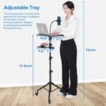 Laptop Tripod on Wheels with 2 Shelves, Portable Projector Floor Stand Adjustable Height 25.9 to 51.8 Inch with Phone Holder - Image 3