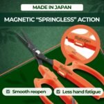 Saboten 6.3" Japanese Harvesting Shears, Magnetic Springless Assist, Fine-Tip Angled Blade, Fluorine-Coated Stainless Steel, Ergonomic Non-Slip Grip, Safety Lock, Made in Japan - Image 3
