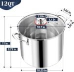 P&P CHEF 12 Quart Stainless Steel Stock Pot with Lid, Large Stockpot for Cooking Pasta Soup, Cookware for Induction Gas Electric Stoves, Visible Lid & Measuring Markings, Dishwasher Safe - Image 3