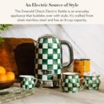 MACKENZIE-CHILDS Electric Kettle, Stainless-Steel Tea Kettle, Green-and-White Emerald Check - Image 3