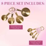 Paris Hilton Measuring Cups and Spoons Set, Stainless Steel with Pink Silicone Inset Handle, Dishwasher Safe, For Dry and Liquid Ingredients, 8-Piece Set, Gold and Pink - Image 4