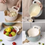 Mixing Bowls - 4 Piece Nesting Plastic Mixing Bowl Set with Pour Spouts and Handles - Non Slip Bottom and Measurement Markings (Light Green) - Image 4
