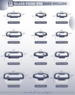 12-Pack Glass Containers with Tempered Lids – Borosilicate, Oven-Safe(-4°F~950°F), Airtight, BPA-Free, Multi-Size for Meal Prep, Dishwasher Safe (Blue) - Image 3