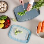 Neoflam Microban Antimicrobial Plastic Cutting Board 3 Sets, BPA Free, Non-Slip EZ Grip Handle, Dishwasher Safe, Reversible Use, Large Juice Grooves, Blue Gray - Image 4