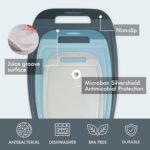 Neoflam Microban Antimicrobial Plastic Cutting Board 3 Sets, BPA Free, Non-Slip EZ Grip Handle, Dishwasher Safe, Reversible Use, Large Juice Grooves, Blue Gray - Image 5