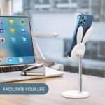 OATSBASF Cute Cell Phone Stand, Adjustable Bunny Phone Stand for Desk, Thick Case Friendly Holder Compatible with iPhone, Kindle, iPad, Switch, All Phones (White) - Image 6